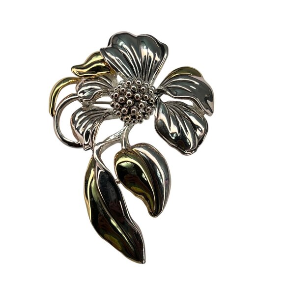 BEST Brand Dogwood Flower Brooch Pin Pendant Silver and Gold Tone - Picture 1 of 10